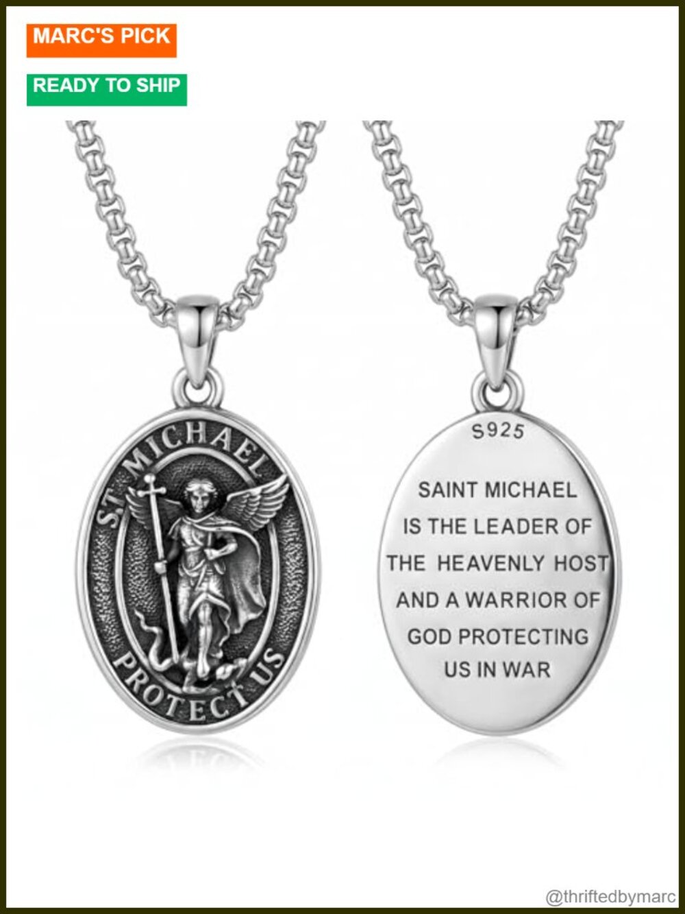 925 Sterling Silver Saint Michael Pendant Necklace for Men Women